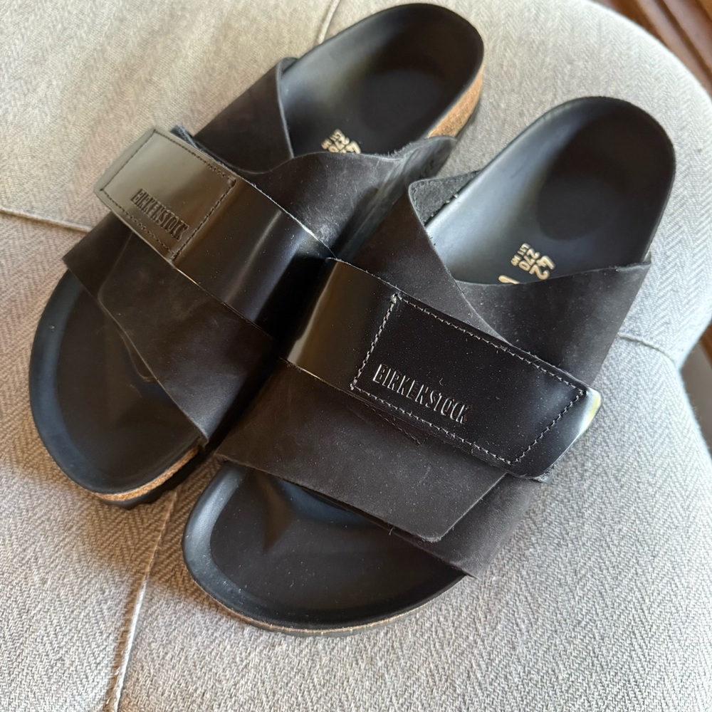 Birkenstock Kyoto Nubuck Leather - Black Slide Sandals - Picture 4 of 8